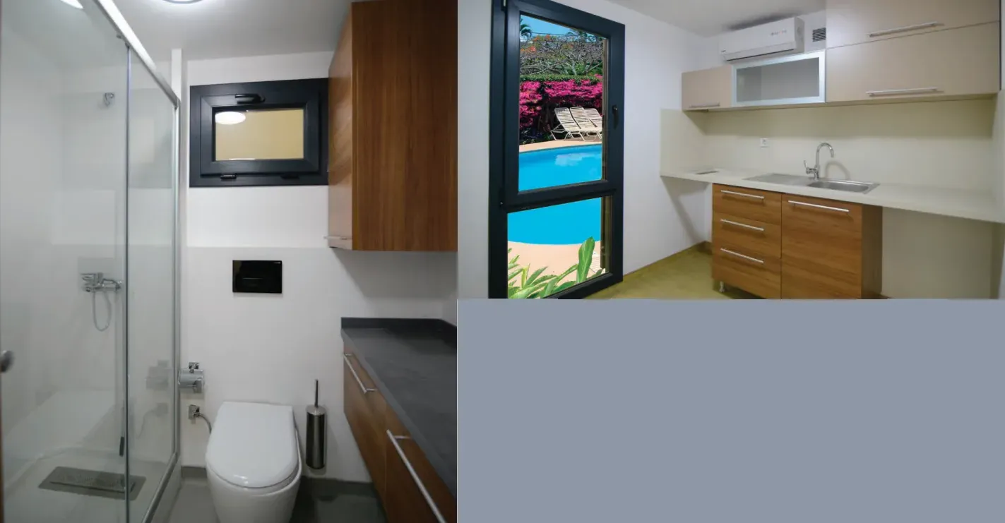 Modül ev iç mekânı, mutfak ve banyo